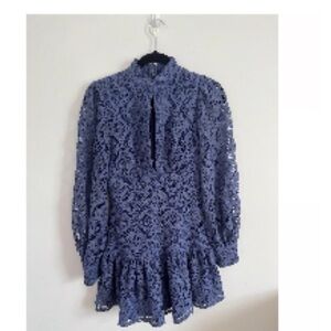 Aqua wavy lace dress cocktail dress Long Sleeve Blue Lace Dress mini
